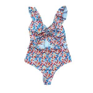 One Piece Swimsuit Women Multicolor Excellent Floral Ruffle SIZE 2XL